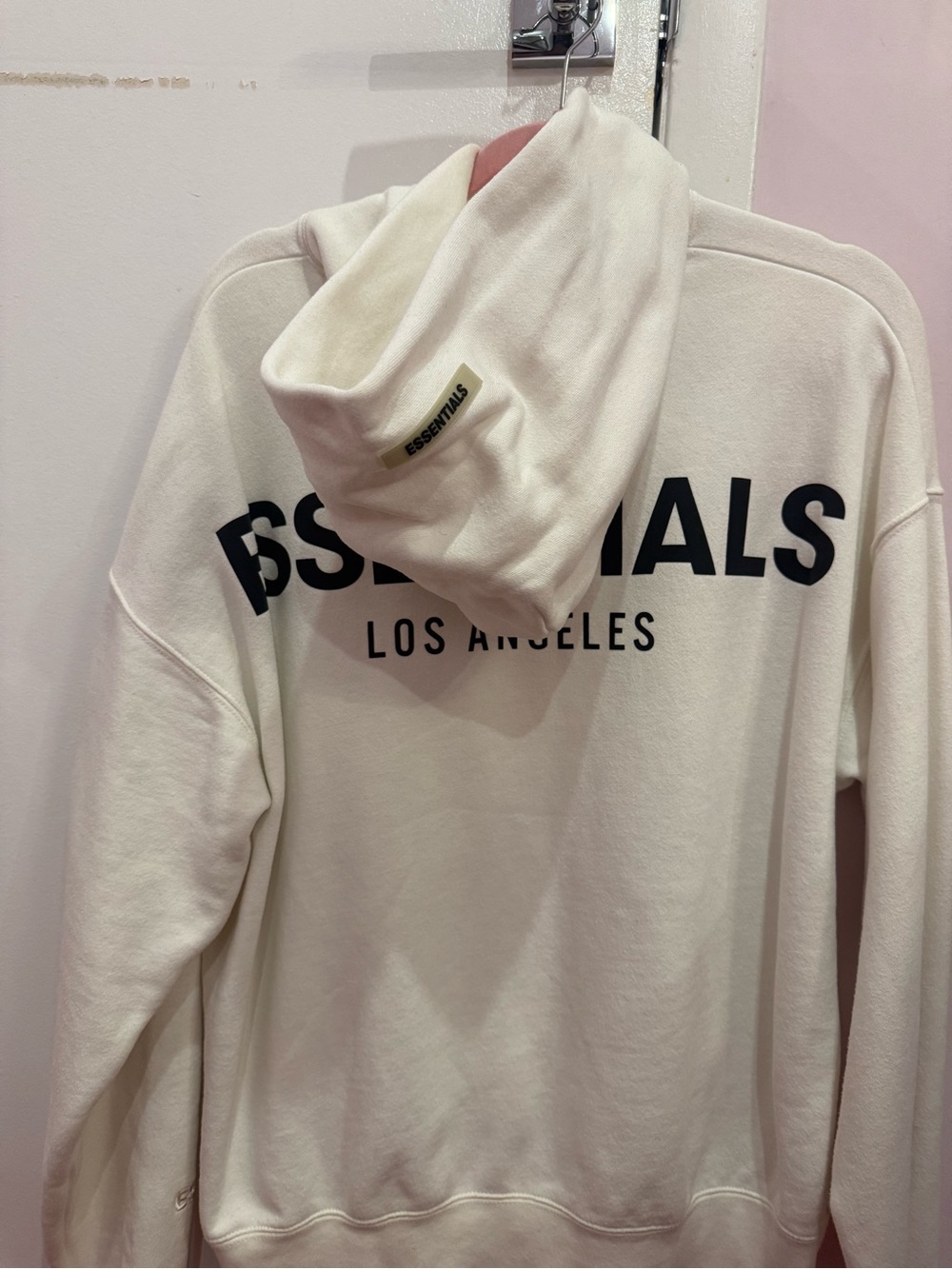 ESSENTIALS Men’s Cream Zip-Up Sweater with Los Angeles Logo